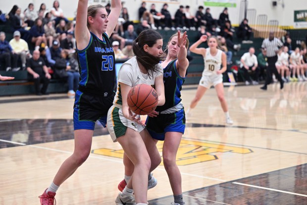 Gianna Garbarino of San Marin passes the ball while being...