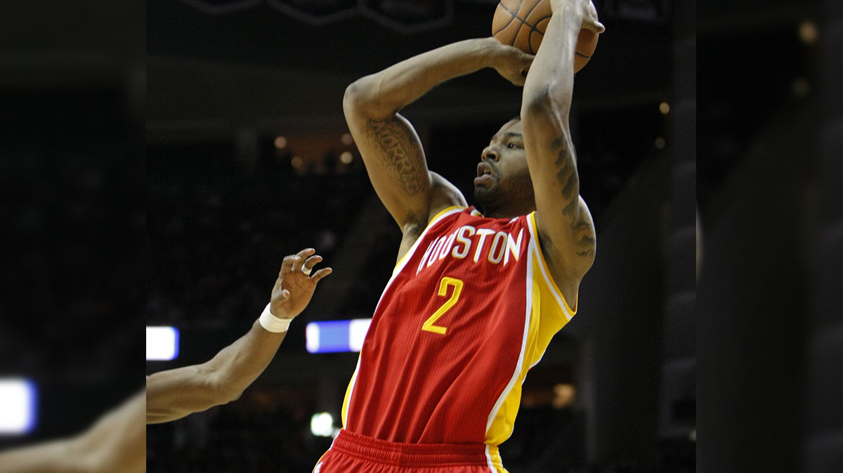 Houston Rockets forward Marcus Morris (2) takes a shot against the Golden State Warriors in the fourth quarter at the Toyota Center. The Rockets defeated the Warriors 109-83.