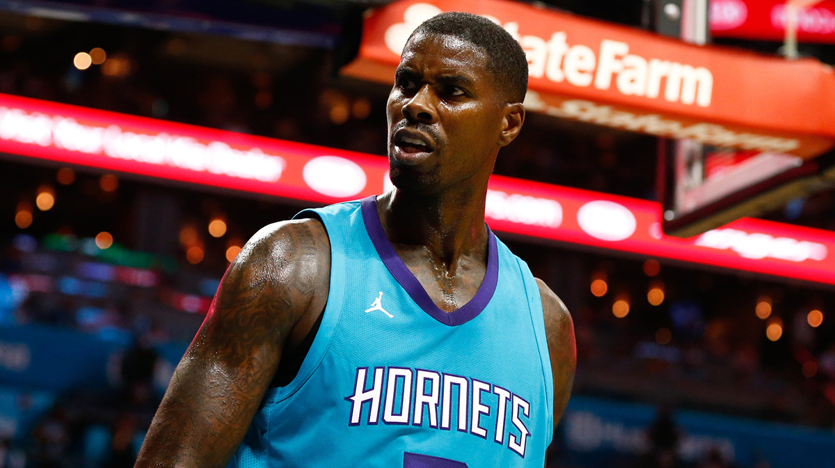 Charlotte Hornets forward Marvin Williams (2) reacts to a block in the second half against the Atlanta Hawks at Spectrum Center.