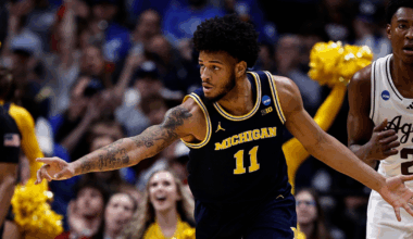 Michigan Wolverines basketball guard L.J. Cason scored 11 points in an NCAA Tournament win over Texas A&M. (Photo by Ron Chenoy-Imagn Images)