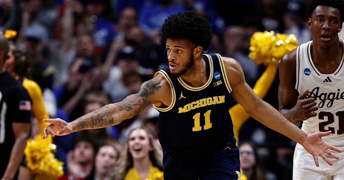 Michigan Wolverines basketball guard L.J. Cason scored 11 points in an NCAA Tournament win over Texas A&M. (Photo by Ron Chenoy-Imagn Images)