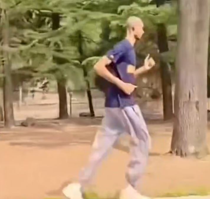 A person jogging in a park.