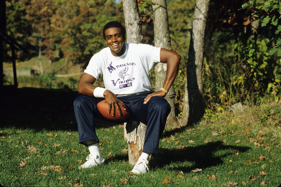 But he was first an NFL star and was pictured with the Minnesota Vikings in 1982