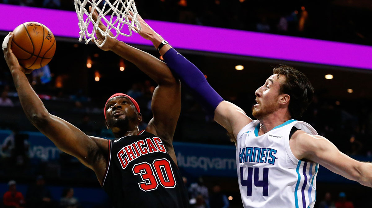 Charlotte Hornets forward Noah Vonleh (11) goes up for shot during the second half against the Toronto Raptors at Time Warner Cable Arena. The Raptors defeated the Hornets 92-74. 