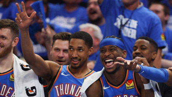 Aaron Wiggins and Shai Gilgeous-Alexander of the Oklahoma City Thunder (Getty Images via AFP)