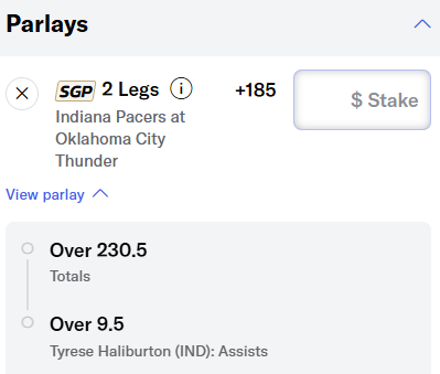 NBA Same Game Parlay Thunder Pacers Finals Game 1 