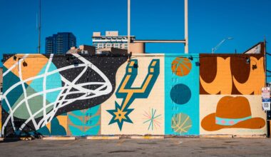 The finished mural created by Austin artist Adrian Landon Brooks for the San Antonio Spurs ahead of the I-35 Series at the Moody Center. (San Antonio Spurs)