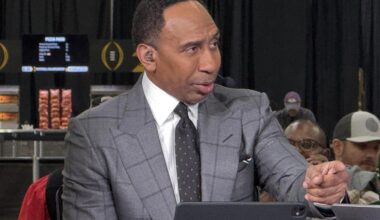 ESPN personality Stephen A. Smith on the ESPN First Take set at the CFP Fan Central at the George World Congress Center.