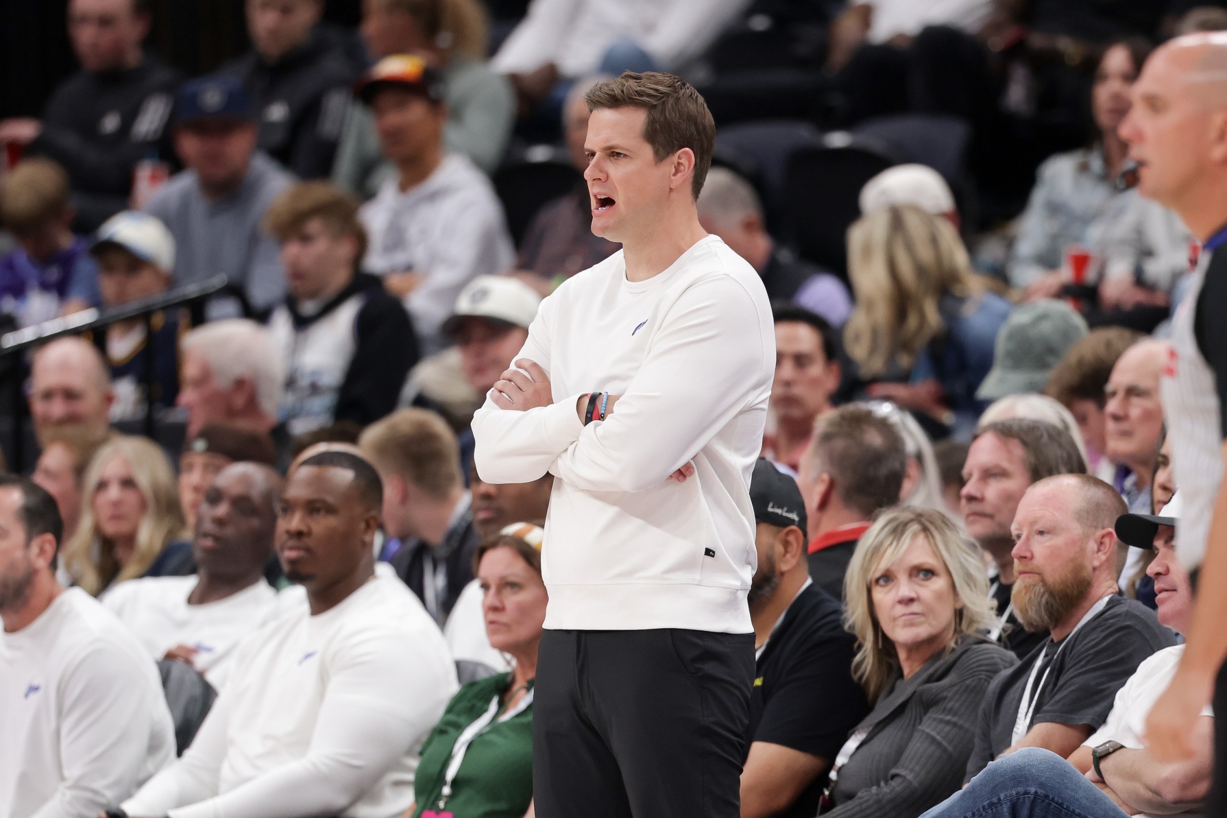 Utah Jazz head coach Will Hardy watches his team during the first quarter against the Oklahoma City Thunder at Delta Center.