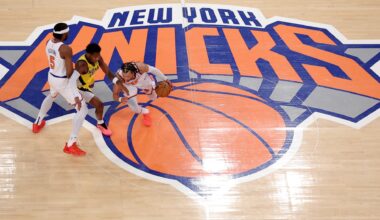 New York Knicks forward Precious Achiuwa (5) sets a pick against Indiana Pacers guard Bennedict Mathurin (00) for Knicks guard Jalen Brunson (