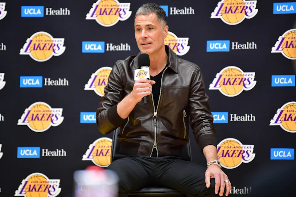 Lakers general manager Rob Pelinka.© Gary A. Vasquez-Imagn Images