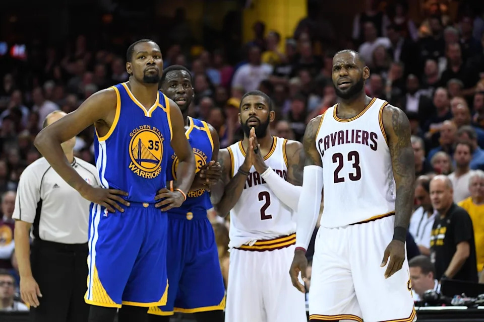 Kevin Durant, Draymond Green, Kyrie Irving and LeBron James.© Kyle Terada-Imagn Images