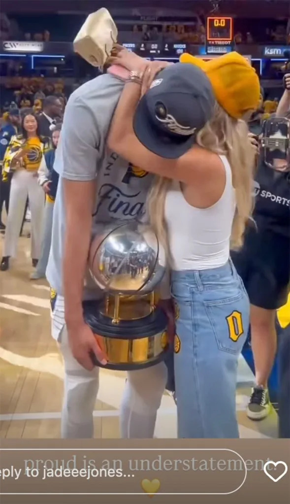Tyrese Haliburton celebrates the Pacers’ series-clinching win over the Knicks with girlfriend Jade Jones. Jade Jones/Instagram