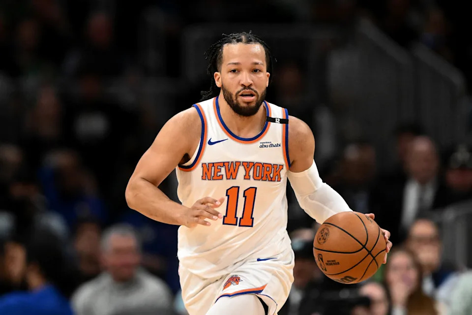 BOSTON, MASSACHUSETTS - MAY 14: Jalen Brunson #11 of the New York Knicks dribbles the ball against the Boston Celtics during the first half of Game Five of the Eastern Conference Second Round NBA Playoffs at the TD Garden on May 14, 2025 in Boston, Massachusetts. NOTE TO USER: User expressly acknowledges and agrees that, by downloading and or using this photograph, User is consenting to the terms and conditions of the Getty Images License Agreement. (Photo by Brian Fluharty/Getty Images)