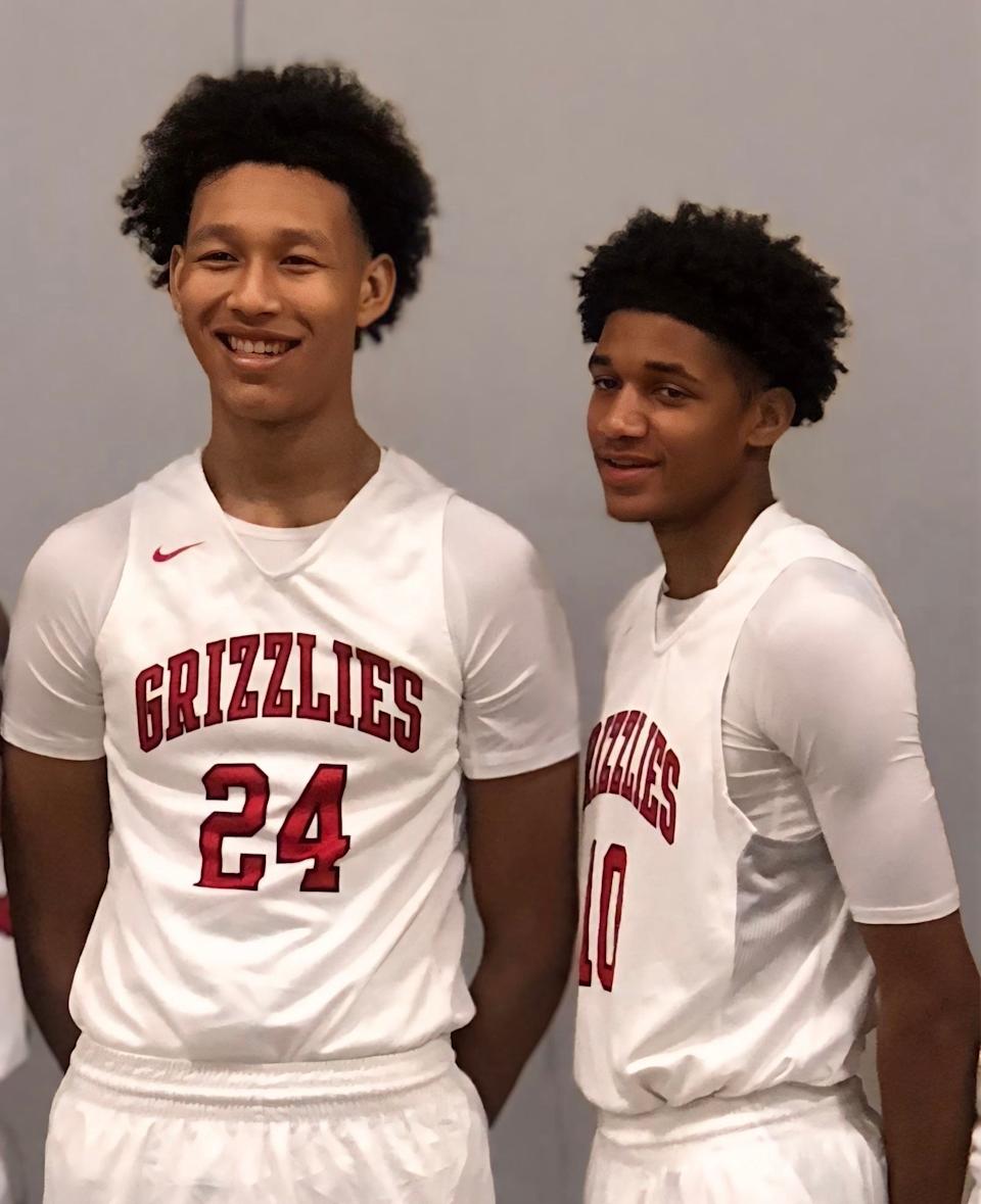 Oklahoma City Thunder players Jaylin Williams (left) and Isaiah Joe (right) pose for a photo during their time together with Northside High in Fort Smith, Arkansas.