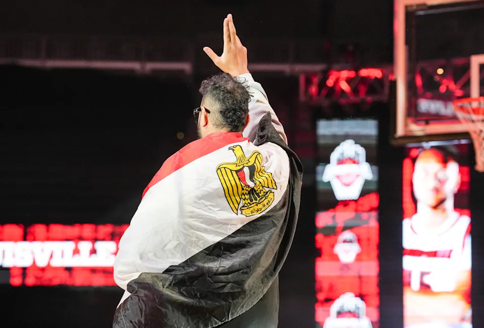 Louisville center Aly Khalifa during Louisville Live at the KFC Yum! Center Friday night. Oct. 4, 2024