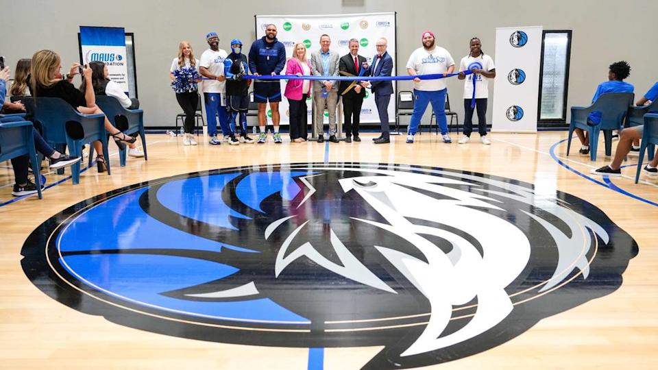 The Dallas Mavericks and Mavs Foundation unveil a new basketball court at the Fort Worth Juvenile Detention Center on Thursday, June 12, 2025 in Fort Worth. The renovations include a newly surfaced wooden court, new backboards, hoops and new paint for the entire gym. (Photo by Vernon Bryant/Dallas Mavericks)