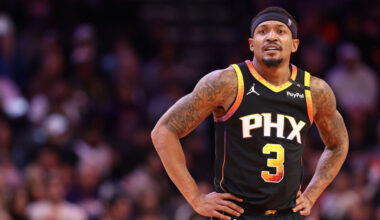 Phoenix Suns guard Bradley Beal looks on midgame...