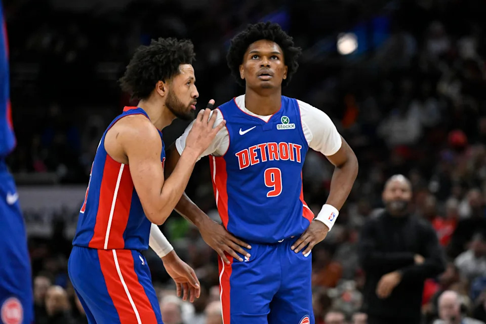 Detroit Pistons guard Cade Cunningham (2) and forward Ausar Thompson (9)© Matt Marton-Imagn Images