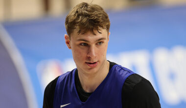 Cooper Flagg #51 looks on during the 2025 NBA Draft Combine at Wintrust Arena on May 13, 2025 in Ch...