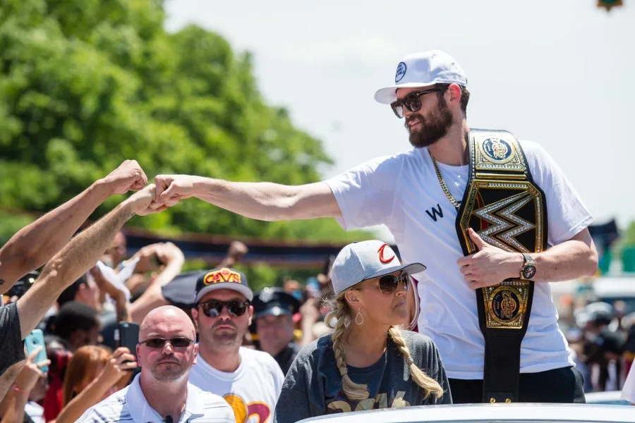 Kevin Love #0 of the Cleveland Cavaliers celebrates with fans during the Cleveland Cavaliers 2016 championship victory parade and rally on June 22, 2016 in Cleveland, Ohio. (Photo by Jason Miller/Getty Images)