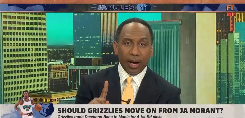 Screenshot of a sports commentator discussing whether the Grizzlies should move on from Ja Morant.