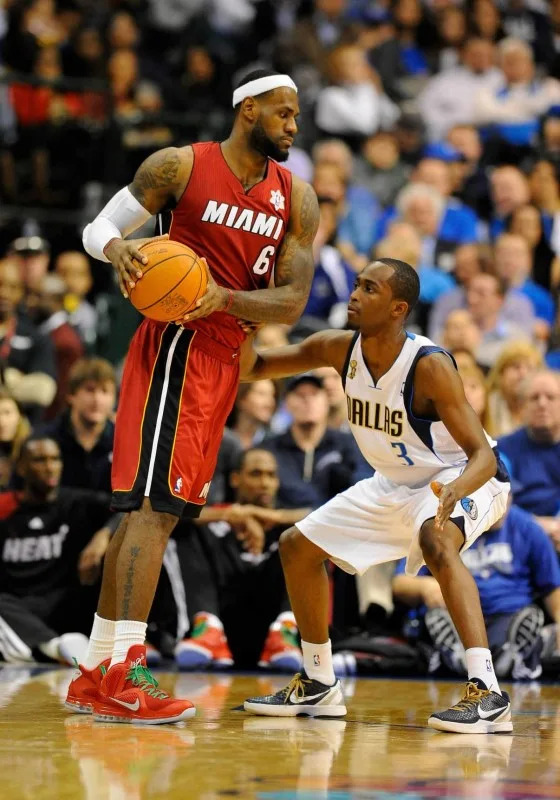 Dec 25, 2011; Dallas, TX, USA; Miami Heat small forward LeBron James (6) is guarded by Dallas Mavericks guard Rodrigue Beaubois (3) during the second quarter at the American Airlines Center. Mandatory Credit: Jerome Miron-Imagn ImagesMandatory Credit: Jerome Miron-Imagn Images