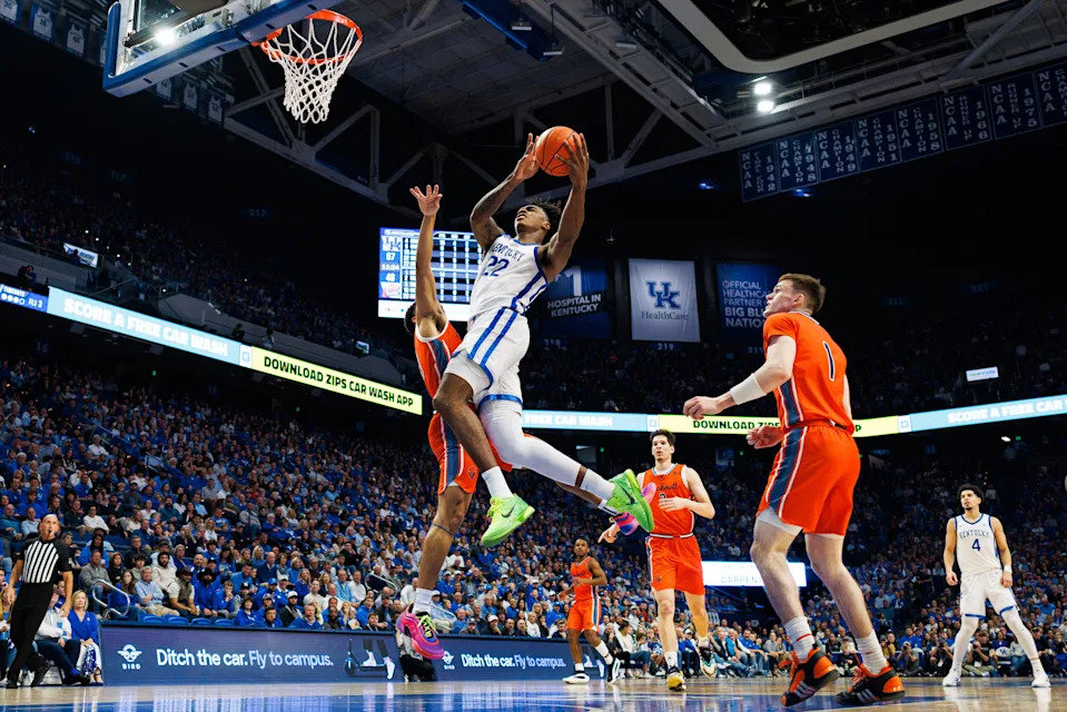 Nov 9, 2024; Lexington, Kentucky, USA; Kentucky Wildcats center Amari Williams (22) goes to the basket during the second half against the Bucknell Bison at Rupp Arena at Central Bank Center. Mandatory Credit: Jordan Prather-Imagn Images