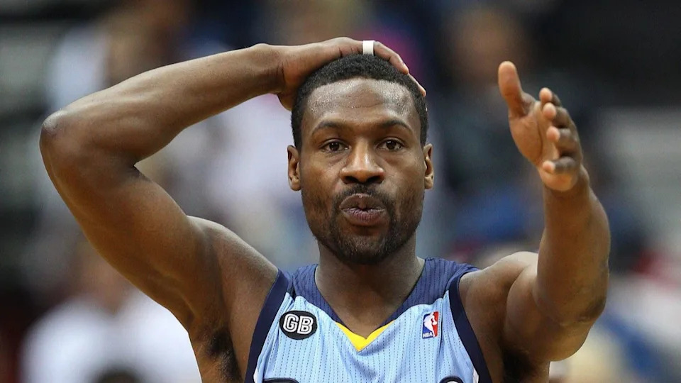 Apr 17, 2012; Minneapolis, MN, USA: Memphis Grizzlies guard Tony Allen (9) points to the other end of the court after a foul is called against the Minnesota Timberwolves in the second half at Target Center. The Grizzlies won 91-84. Mandatory Credit: Jesse Johnson-Imagn Images© Jesse Johnson-Imagn Images