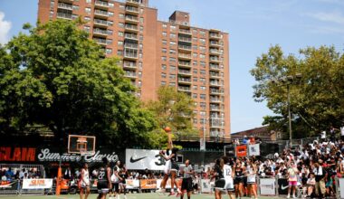 WNBA paints official orange 3-point lines on NYC basketball courts