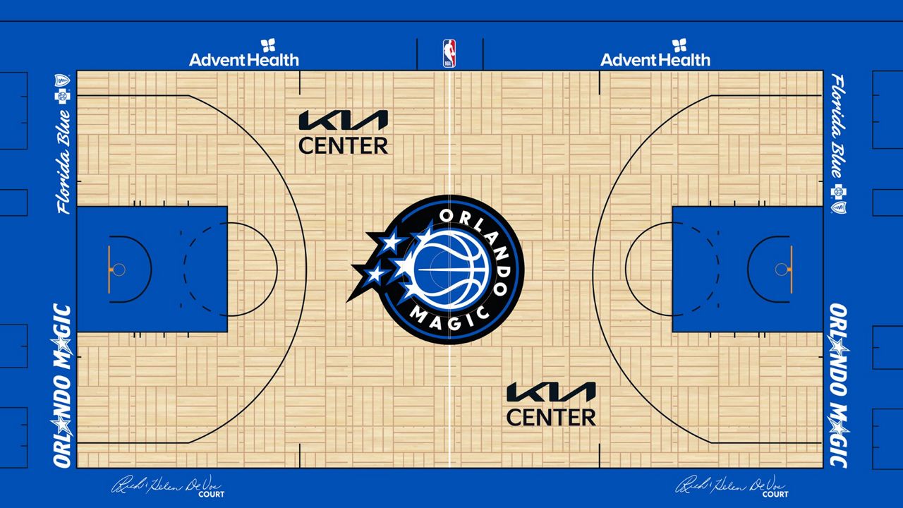 A rendering of the Magic's new logo at the center of the team's home court. (Courtesy of Orlando Magic)