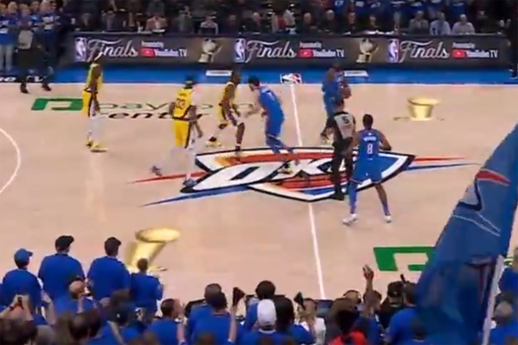 ESPN had digital trophies on the court for Game 2 of the NBA Finals.