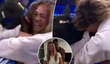 Shai Gilgeous-Alexander embraces wife after Thunder's NBA Finals win