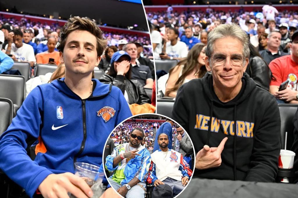 Knicks fans Ben Stiller, Timothee Chalamet trek to Detroit for Game 3