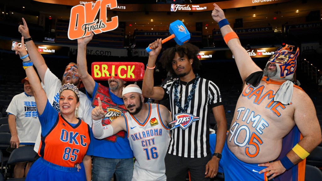 Oklahoma City Thunder fans cheer on their team