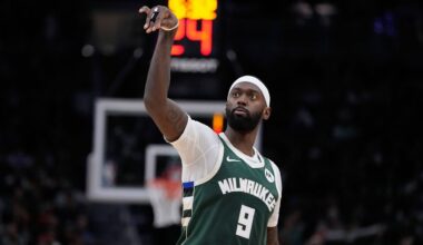 Milwaukee Bucks' Bobby Portis shoots a three pointer during the second half of an NBA basketball game against the Washington Wizards Saturday, Dec. 21, 2024, in Milwaukee.