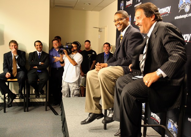 2007: Orlando Magic General Manager Otis Smith, center, introduces Stan...