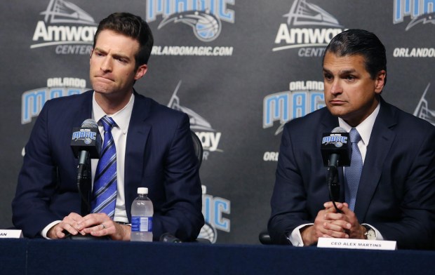 2015: Orlando Magic general manager Rob Hennigan, left, and CEO...