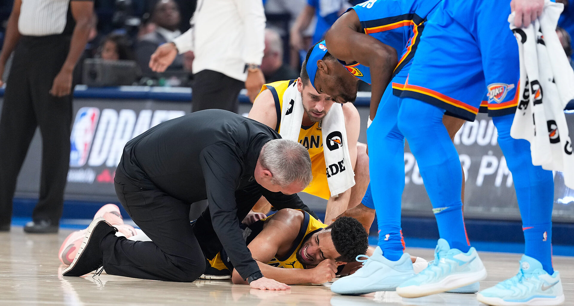 Pacers star Tyrese Haliburton exits Game 7 of NBA Finals with right leg injury