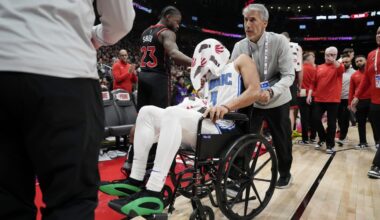 Magic's Jalen Suggs leaves game against Raptors in wheelchair because of back spasms