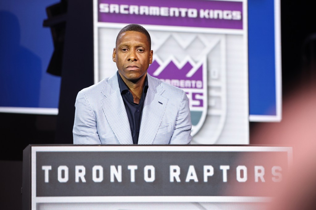 Masai Ujiri of the Toronto Raptors looks on during 2025 NBA Draft Lottery on May 12, 2025 in Chicago, Illinois at McCormick Convention Center. 