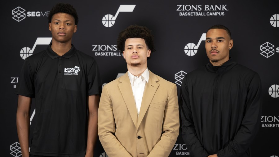Utah Jazz draft picks Ace Bailey, fifth overall, Walter Clayton Jr., 18th overall, and John Tonje, ...