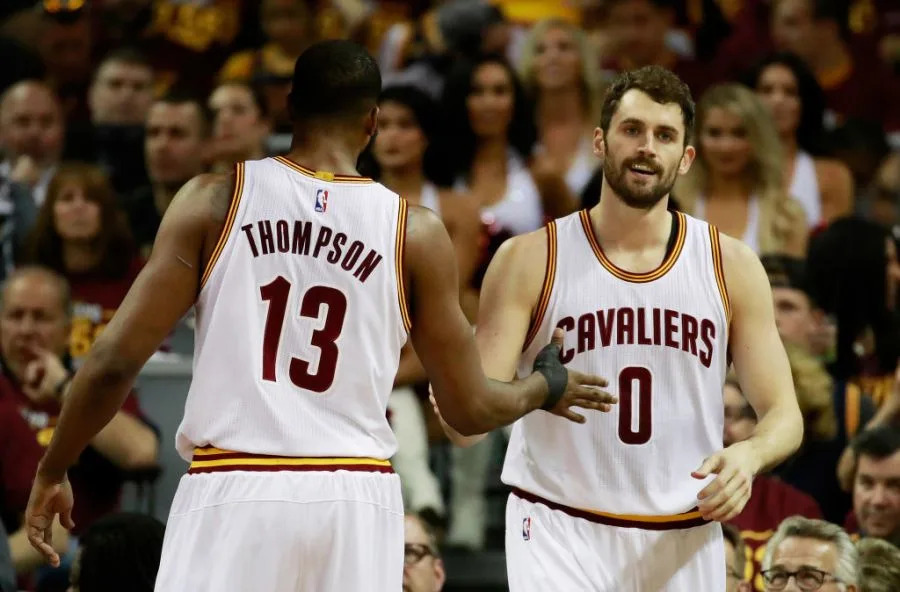 CLEVELAND, OH – MAY 23: Tristan Thompson #13 and Kevin Love #0 of the Cleveland Cavaliers react in the first half against the Boston Celtics during Game Four of the 2017 NBA Eastern Conference Finals at Quicken Loans Arena on May 23, 2017 in Cleveland, Ohio. NOTE TO USER: User expressly acknowledges and agrees that, by downloading and or using this photograph, User is consenting to the terms and conditions of the Getty Images License Agreement. (Photo by Gregory Shamus/Getty Images)