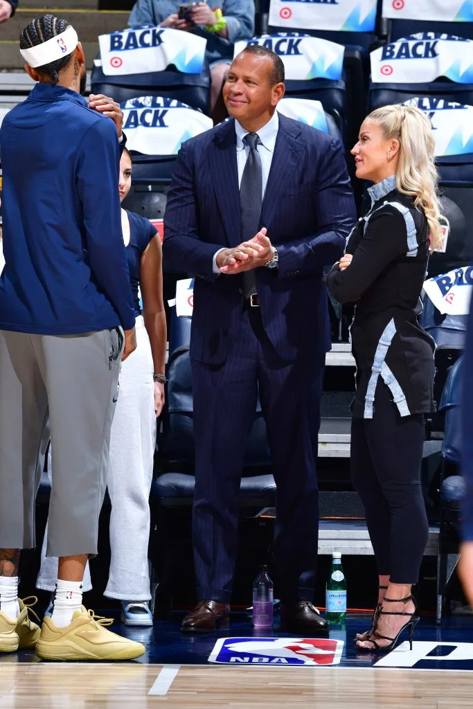 Alex Rodriguez and girlfriend Jaclyn Cordiero attend Game 4 between the Lakers-Timberwolves during the 2025 playoffs. NBAE via Getty Images