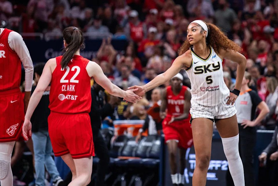Indiana Fever guard Caitlin Clark (22) and Chicago Sky forward Angel Reese (5).Trevor Ruszkowski-Imagn Images
