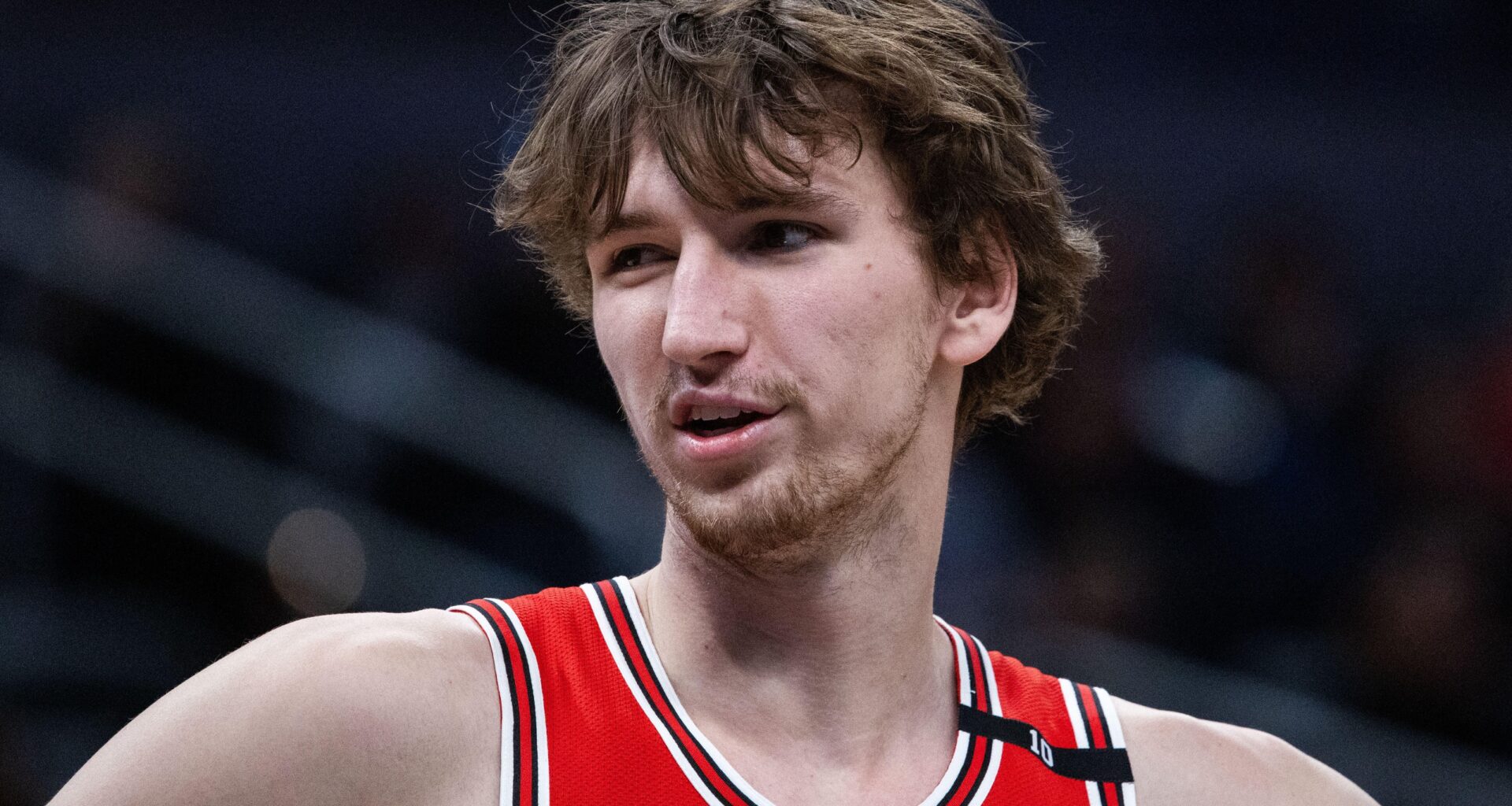 Chicago Bears visitor and Chicago Bulls forward Matas Buzelis (14) in the second half against the Indiana Pacers at Gainbridge Fieldhouse.