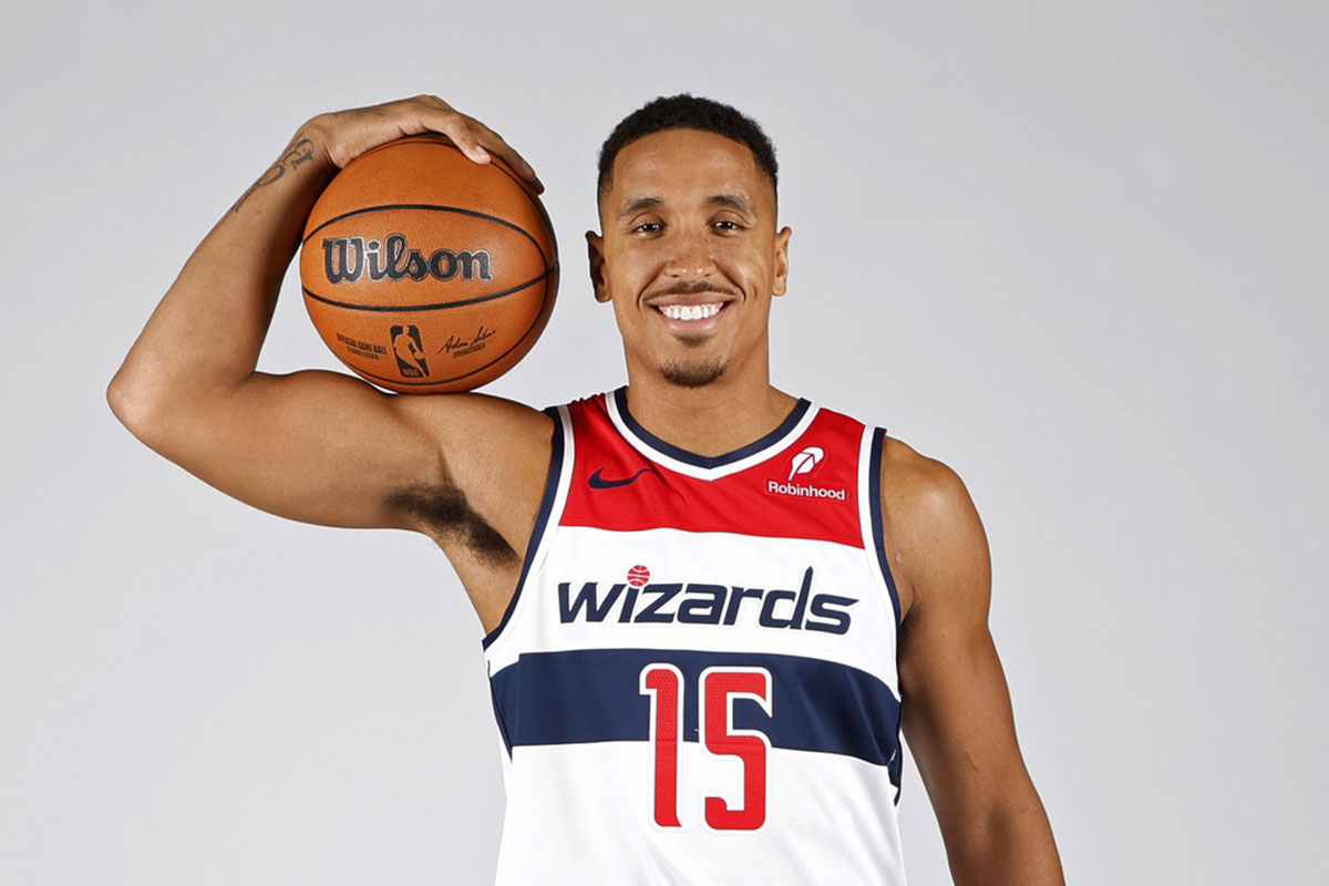 Washington Wizards guard Malcolm Brogdon (15) poses for a portrait during Washington Wizards media day 2024 at Capital One Arena.