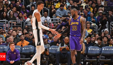 LeBron James embraces Victor Wembanyama after San Antonio Spurs star gets medical clearance to return to basketball action | NBA News