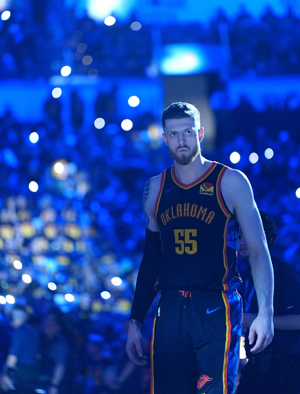 Oklahoma City's Isaiah Hartenstein (55) is pictured during the second half of Game 1 of the NBA playoff series between the Oklahoma City Thunder and the Denver Nuggets at Paycom Center in Oklahoma City, Monday, May, 5, 2025.