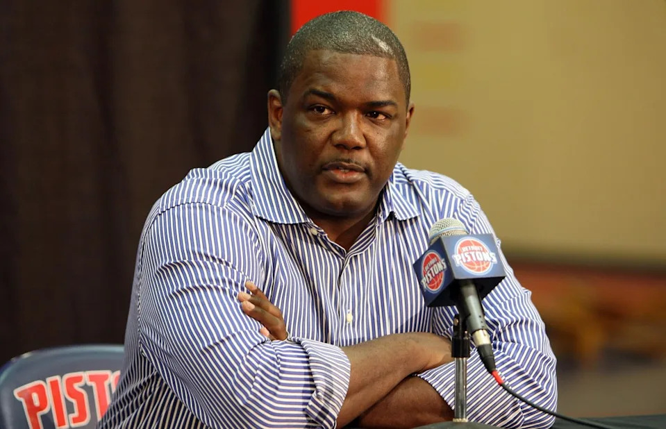 Former Detroit Pistons president Joe Dumars during a press conferenceLeon Halip-Imagn Images